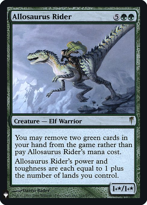 【Foil】《アロサウルス乗り/Allosaurus Rider》[PWシンボル付き再版] 緑R